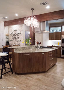 AFTER: New kitchen, 35 SF island, built-in cabinets, display